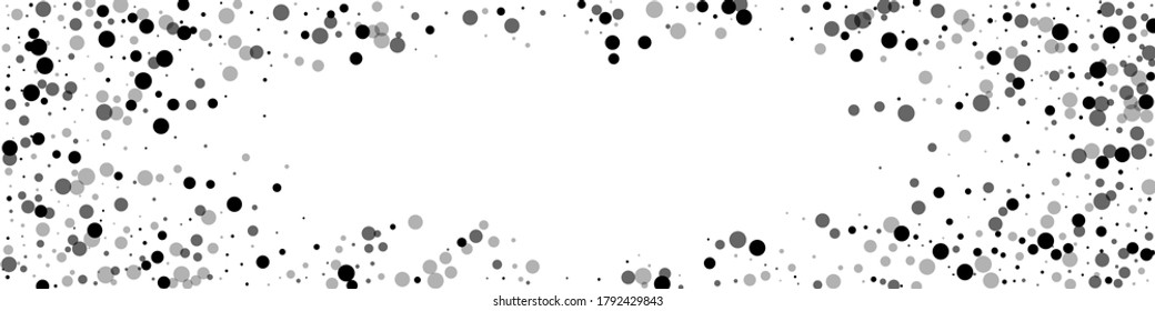 Scattered dense balck dots. Dark points dispersion on white background. Beauteous grey spots dispersing overlay template. Exotic vector illustration.