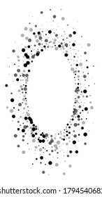 Scattered dense balck dots. Dark points dispersion on white background. Authentic grey spots dispersing overlay template. Likable vector illustration.