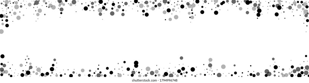Scattered dense balck dots. Dark points dispersion on white background. Beauteous grey spots dispersing overlay template. Cool vector illustration.
