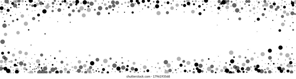 Puntos de balck densos dispersos. Dispersión de puntos oscuros sobre fondo blanco. Bellas manchas grises dispersando la plantilla superpuesta. Ilustración vectorial eminente.