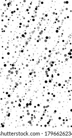 Scattered dense balck dots. Dark points dispersion on white background. Authentic grey spots dispersing overlay template. Stunning vector illustration.