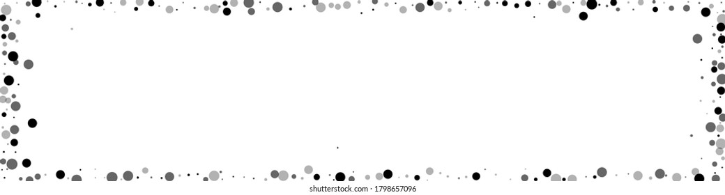 Scattered dense balck dots. Dark points dispersion on white background. Beauteous grey spots dispersing overlay template. Delicate vector illustration.