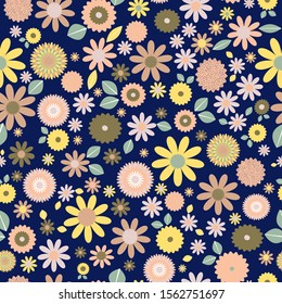 Scattered dense ditsy floral vector seamless repeat pattern. Perfect for fabrics and textiles, wallpaper, gift wrap, branding and packaging, stationary, Scrapbook Paper, Planner backgrounds