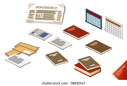 Scattered Documents on the Desk. Compose Your Own World Easily with Isometric Works.