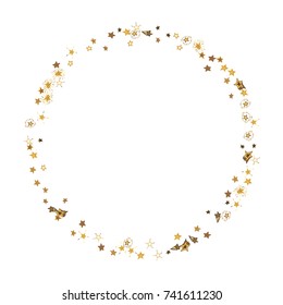 Scattered doodle golden stars decoration on white background. Stars confetti vector illustration for print, paper, textile.