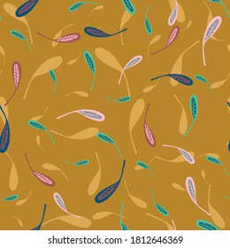 Scattered feathers seamless vector pattern. Surface print design for fabrics, stationery, gift wrap, home decor, bakcgrounds, textiles, and packaging,