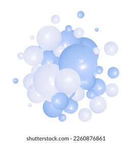 Scattered floating colored spheres on a vibrant background - 3D render. Blue and white balls.