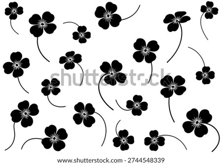Scattered four leaf clover flowers. Good luck symbols, nature design elements. Isolated on white.