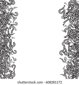 Scattered frame on  white background made of question marks. Vector illustration.
