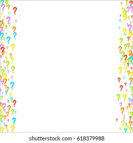 Scattered frame on white background made of colorful question mark. Vector illustration.