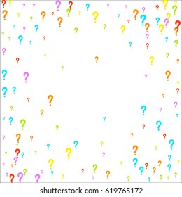 Scattered frame on white background made of colorful question mark. Vector illustration.