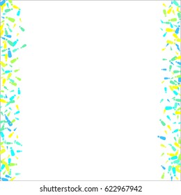 Scattered frame on white background made of colorful exclamation point. Borders with multicolored exclamation marks. Vector illustration. It can be used for decoration of photos, posters, invitations.