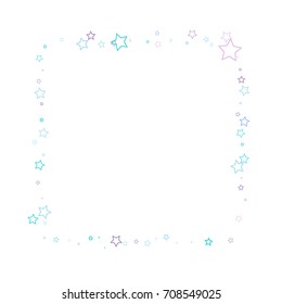 Scattered frame on white background made of little blue stars. Falling Confetti stars. Vector illustration.