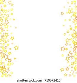 Scattered frame on white background made of little gold stars. Falling little gold Confetti stars. Vector illustration.