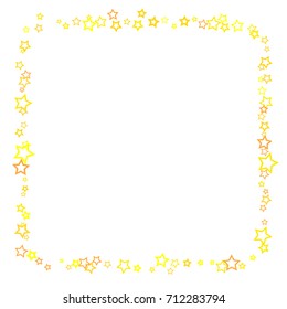 Scattered frame on white background made of little gold glitter stars. Falling little gold Confetti stars. Vector illustration.