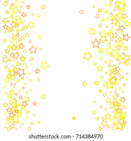 Scattered frame on white background made of little gold glitter stars. Falling little gold Confetti stars. Vector illustration.