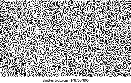 Scattered Geometric Line Shapes. Abstract Background Design. Vector Black and White Pattern.