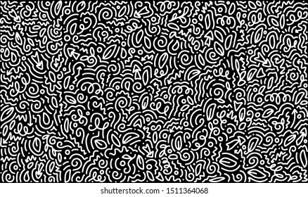 Scattered Geometric Line Shapes. Abstract Background Design. Vector Black and White Pattern.