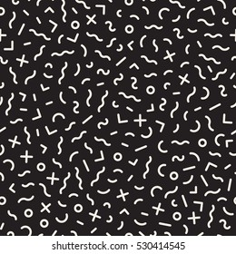 Scattered Geometric Line Shapes. Abstract Background Design. Vector Seamless Black and White Pattern.