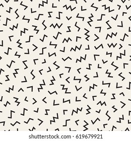 Scattered Geometric Line Shapes. Abstract Background Design. Vector Seamless Black and White Pattern.