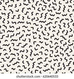 Scattered Geometric Line Shapes. Abstract Background Design. Vector Seamless Black and White Pattern.