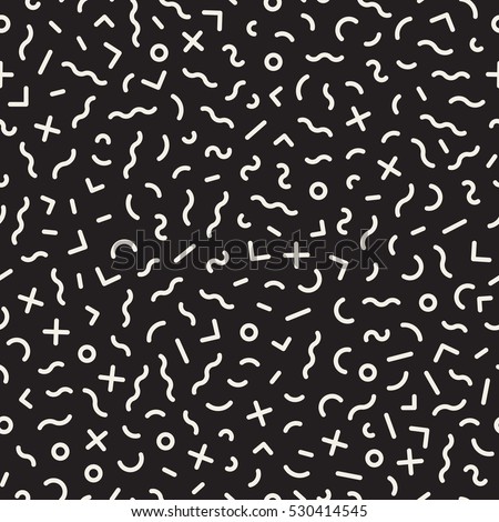 Scattered Geometric Line Shapes. Abstract Background Design. Vector Seamless Black and White Pattern.