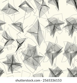 Scattered Geometric Line Shapes. Hand drawn Doodle elements. Abstract Background Design. Vector Black and White Pattern.