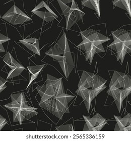 Scattered Geometric Line Shapes. Hand drawn Doodle elements. Abstract Background Design. Vector Black and White Pattern.