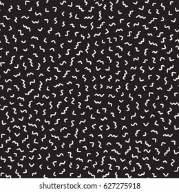 Scattered Geometric Line Shapes. Trendy Abstract Background Design. Vector Seamless Black and White Pattern.