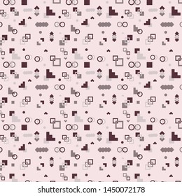 Scattered Geometric Simple Shapes. Background image. Abstract Background Design. Vector coloured Pattern with Circles, Squares, Triangles.