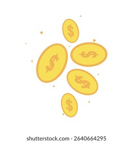 Scattered Gold Dollar Coins with Sparkling Effects for Wealth
