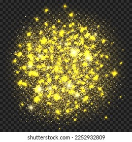 Scattered gold glitter and bokeh on a transparent background
