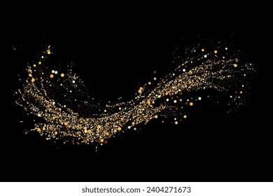 Scattered gold particles on a dark background. Festive background or design element.