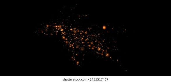 Scattered gold particles on a dark background. Festive background or design element. Vector
