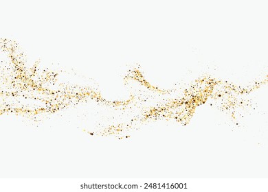 Scattered gold particles on a white background. Festive background or design element.