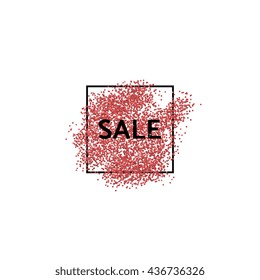 Scattered gold sequins on the sign sale in the black square, handmade. 