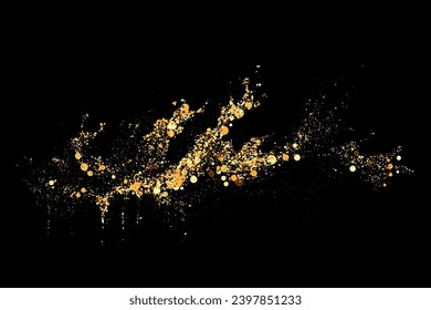 Scattered golden particles on a dark background. Festive background or design element.