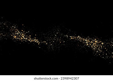 Scattered golden particles on a dark background. Festive background or design element