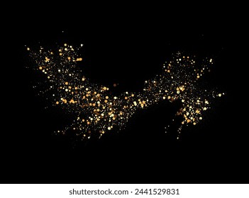 Scattered golden particles on a dark background. Festive background or design element