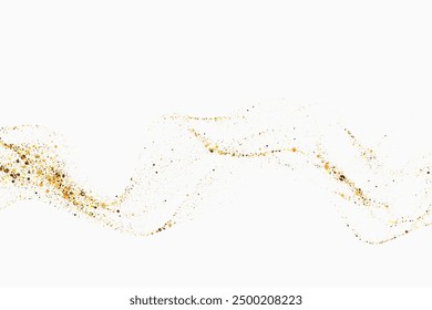 Scattered golden particles on white background. Holiday background or design element. New Year and Christmas