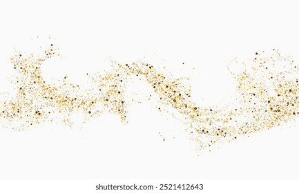Partículas douradas espalhadas no fundo branco. Fundo de férias ou elemento de design. Ano Novo e Natal