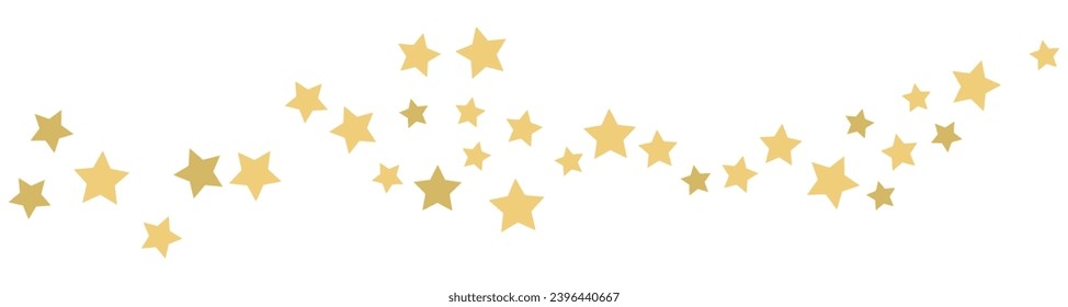 Scattered golden stars confetti isolated on transparent background.