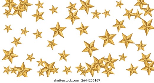 Scattered golden stars on white background perfect for festive designs, party invites, and holiday decor. Add a magical sparkle to your creative projects with this elegant clipart