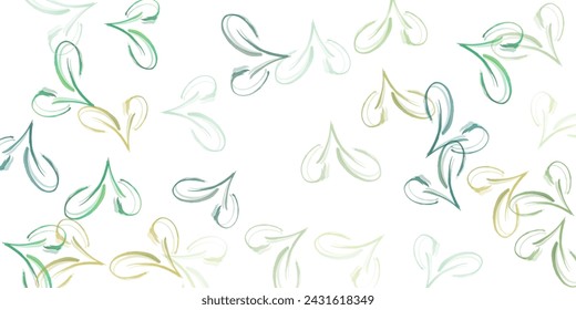 scattered green fresh leaves isolated on white background. eco concept. top view. flat lay.  place for text. copy space
