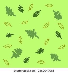 Patrón de hojas verdes dispersas, diseño de patrón de arte de línea