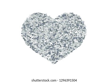 Scattered grey silver hearts frame on white background. Doodle heart Valentines Day confetti template for February 14th. Vector illustration for greeting, special business cards, ads, voucher, banner.