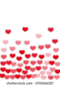 Scattered scattered hearts falling valentine background. Abstract holiday banner backdrop. Bright hearts love passion symbols isolated on transparent background. Romantic event simple decor.