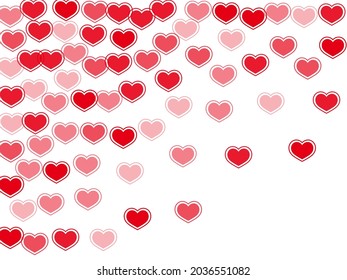 Scattered scattered hearts falling vector illustration. Creative February 14 backdrop. Framed hearts love pleasure symbols isolated on transparent background. Valentine's day sweet decor.