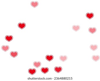 Scattered scattered hearts falling vector illustration. Abstract holiday party decor. Ruby red hearts love pleasure symbols isolated on transparent background. Anniversary lovely decor.