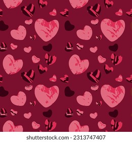 Scattered  Hearts Print. Magenta Elements. Holiday decoration.